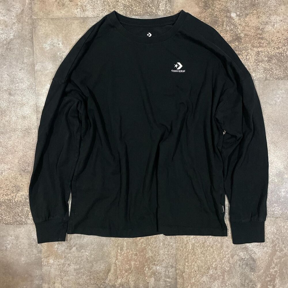 converse black long sleeve logo t-shirt womens size large